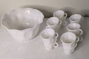 lot 244 image: Beautiful White Bowl & Matching (12) Coffee Cups