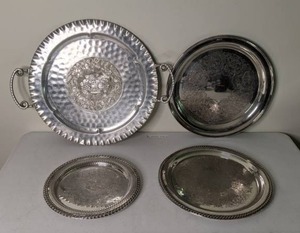 lot 245 image: (4) Vintage Round Silver Serving Trays