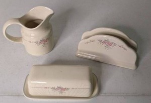 lot 246 image: Beautiful Vintage 3 Piece Porcelain Set with Rosettes see pictures