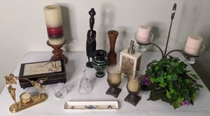 lot 248 image: Beautiful Music Box, Candle Holders, Vases, and Various Decorations