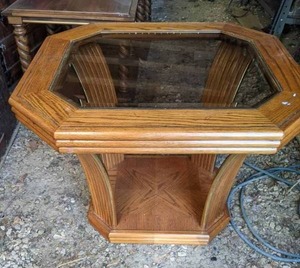 lot 133 image: Wood and Glass End Table with Tapered Base