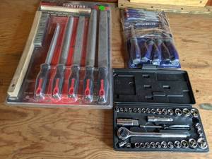 lot 35 image: Socket Wrench Set, Screwdrivers, Steel Files & Wire Brushes