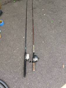 lot 147 image: (2) Fishing Rods with Reels Oxford, Synergy, Shakespeare, Zebco