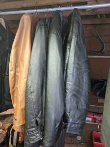 lot 354 image: (4) Mens Black Leather Jackets & Vest