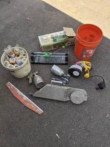 lot 165 image: Lot of Assorted Tile, Paint, Banjo, and Other Tools