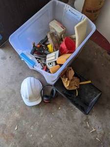 lot 176 image: Lot of Tools and Supplies, Hard Hat, Ear Protection