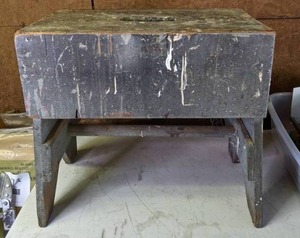 lot 77 image: Rustic Wood Stool with Paint Splatters