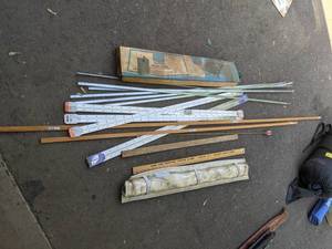 lot 155 image: Lot of Oak Trim, Large Hinges, Power Washer Nozzles, and More