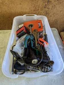 lot 62 image: Misc. Hand Tools and Hardware Vise Grip, 100 ft. Tape Measure, Drill Bits, etc.