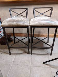 Set of (2) Brown and Beige Bar Stools