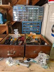 lot 397 image: 2 Drawer Parts Organizer Filled with Hardware & Lots of Miscellaneous Parts