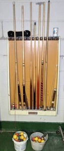 lot 481 image: Vintage Pool Cues & Billiard Balls