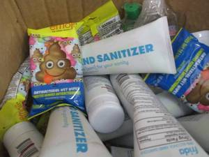 lot 202 image: Box of Assorted Hand Sanitizer & Wi...