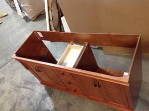 Home Decorators Naples 60 in. W Bath Vanity Cabinet Only in Warm Cinnamon for Double Bowl (damage on the sides) see all pictures