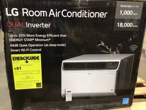 lot 23 image: LG Electronics 18,000 BTU Dual Inverter Smart Window Air Conditioner with Wi-Fi Enabled and Remote in White see pictures