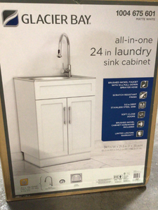 lot 26 image: Glacier Bay All-in-One 24.125 in. x 21.375 in. x 35 in. Stainless Steel Laundry Sink with Faucet and Storage Cabinet