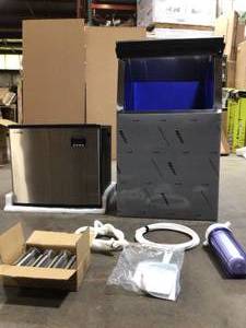 lot 33 image: KOOLMORE 26 in. 315 lbs. Freestanding Air Cooled Commercial Ice-Maker with Bin in Stainless Steel Retails over $3200 in good condition see all pictures