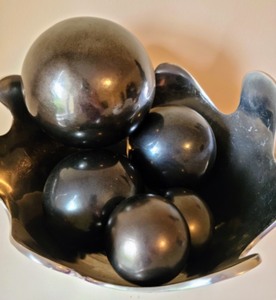 Decorative Metal Artist CreatedSigned Bowl with Ceramic Balls