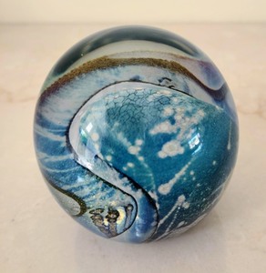 Blue Swirled Art Glass Paperweight (Signed)