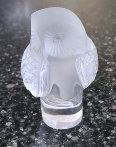 Lalique Crystal Owl Paperweight