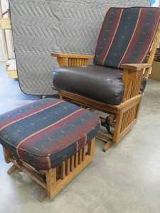 BEAUTIFUL WOOD MISSION STYLE GLIDER AND GLIDER FOOTSTOOL