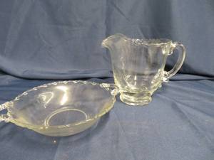 GLASS PITCHER AND BOWL
