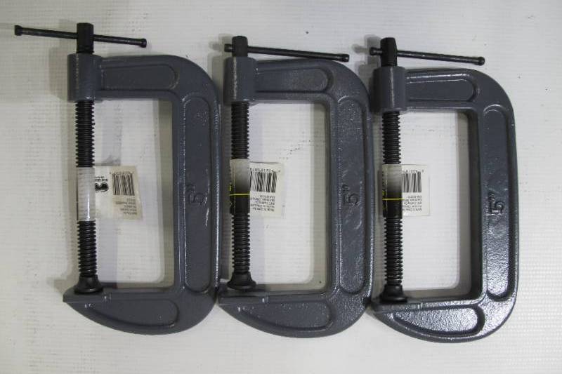 Lot of 3 Steel Grip 5 Inch C-Clamps