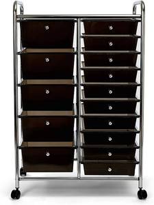 SEVILLE CLASSICS 15-Drawer Multipurpose Mobile Rolling Utility Storage Organizer Cart, Translucent Black