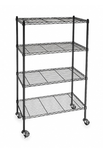 GRAINGER APPROVED Mobile Wire Shelving Unit, 60 inW x 24 inD x 68 inH, 4 Shelves, Powder Coated Finish, Black