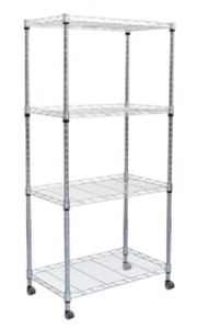MIND READER Silver 4-Tier Rolling Metal Wire Shelving Unit (23 in. W x 47 in. H x 13 in. D)