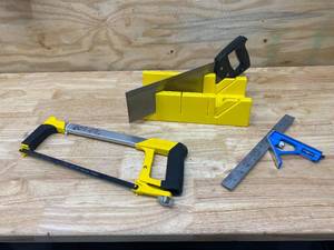 Miter Saw with Miter Box, Combination Square and Hacksaw