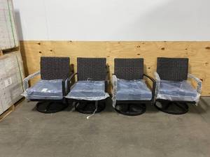HAMPTON BAY Lot of 4-  Whitfield Dark Brown Wicker Outdoor Patio Motion Conversation Chairs (2 bonus back cushions included)