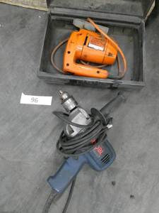 lot 96 image: Ryobi drill and Black and Decker jigsaw, both working