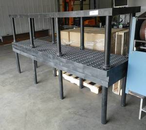 lot 97 image: Two 8 ft long x 24 deep Plastic shelves, great for garage storage