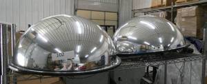 lot 102 image: 2 large safety mirrors, one has a crack in it