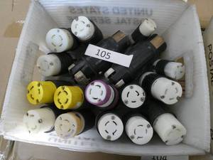 lot 105 image: Lot of 20, 30, 50Amp electrical plugs, all used