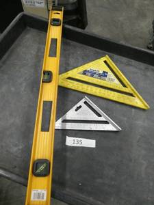 lot 135 image: New aluminum level, Craftsman square and a Rafter Square