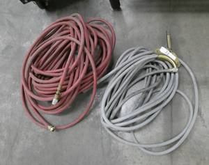 lot 88 image: 2 Air hoses with hanging hardware, grey hose as the one end cut off