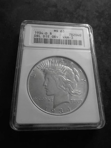 1934 D Double Die Silver Peace Dollar