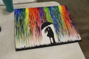 lot 770 image: Rainbow Rain Signed Original Painting on Canvas Art Work