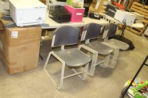 lot 708 image: Lot of (11) Metal Chair with Plastic Seat Stackable