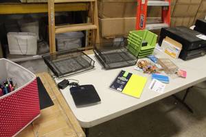lot 714 image: Lot of Office Supplies  - Cicso Router, Organizers, Pens, Markers, Jumbo Paper Clips, Clipboards and more