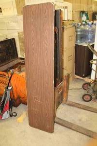 lot 734 image: Metal Folding Table with Wood Grain Top