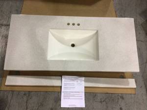 49 in. W x 22 in. D Solid Surface Vanity Top in Titanium with White Sink by Glacier Bay&nbsp&nbspCustomer Returns See Pictures