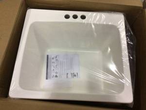 Wakefield Dual Mount Natural Stone Composite 25 in. 3-Hole Single Bowl Utility Sink in White by Mont Blanc&nbsp&nbspCustomer Returns See Pictures