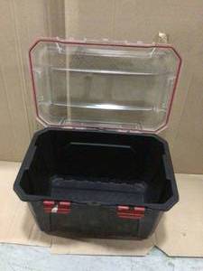 20 Gal. Professional Duty Waterproof Storage Container with Hinged Lid in Black by Husky&nbsp&nbspCustomer Returns See Pictures