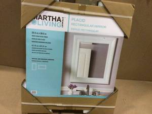Martha Stewart Living Placid 22-12 in. x 26-12 in. Framed Wall Mirror in High-Gloss White 71896&nbsp&nbspCustomer Returns See Pictures