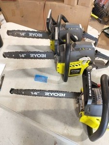 lot 32 image: 3 RYOBI 14 in. 37cc 2-Cycle Gas Chainsaw