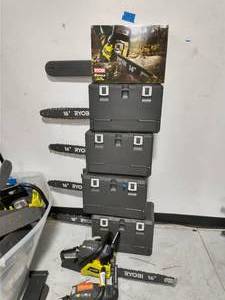 lot 33 image: 7 RYOBI CHAINSAWS 18 16 14