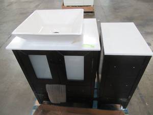 Torino 36 in. Bath Vanity in Espresso with Glass Stone Vanity Top in White with White Basin and 1 Side Cabinet - Scratched.